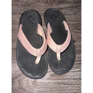 Olukai Ohana Womens Sandals Size 6 Petal Pink Black Flip Flop Thong 20110-3P40